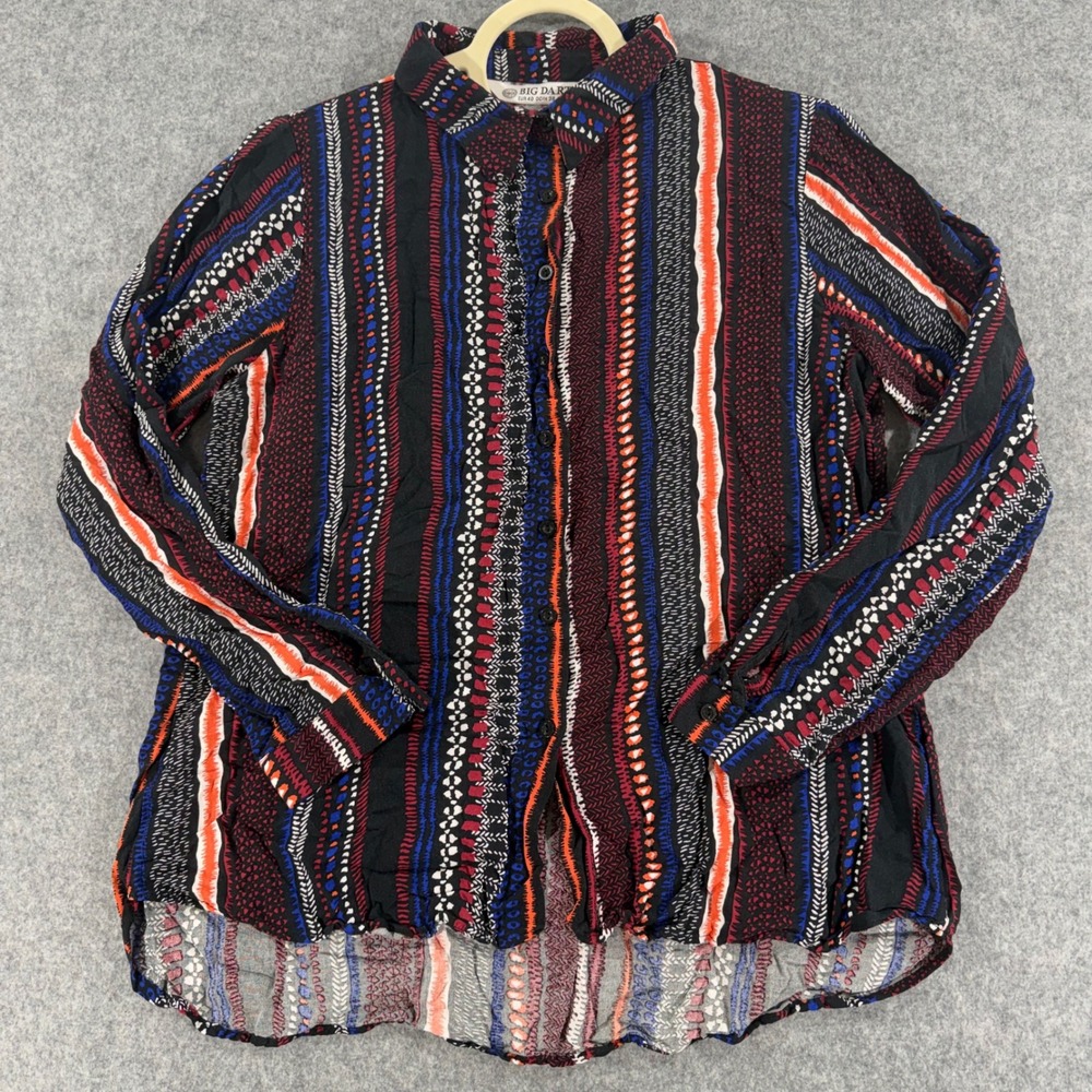 Big Dart Womens Multi Color Tribal Geometric Stripe Button Down Shirt Size 12